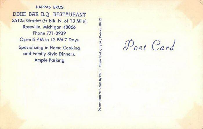 Dixie Bar B.Q. Restaurant - Old Postcard (newer photo)